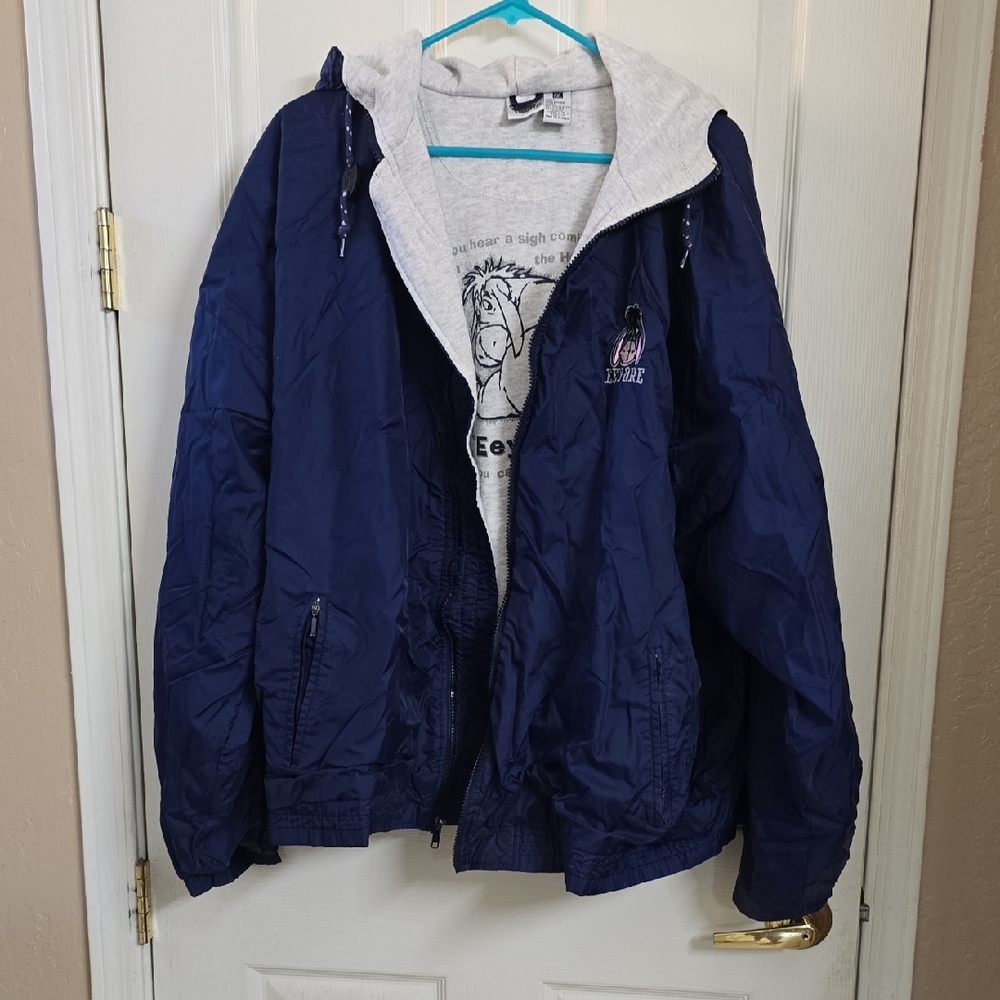 Vintage DISNEY EEYORE Rain Jacket Navy  Hooded Jacket